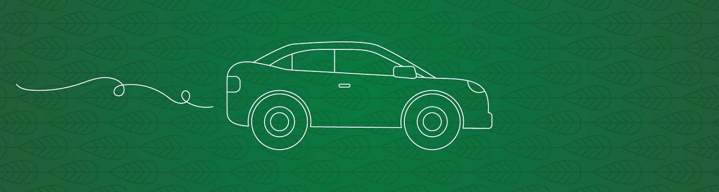 White lineart of a car against a dark green background