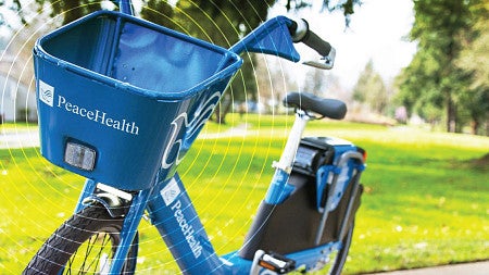 Close up photo of a Peacehealth Rides bike