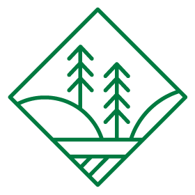 Sustainable Business Icon illustration for sustainable business practices showing a diamond shape with sun, river, and trees