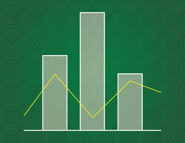 Graphic design of a bar chart in light green against a green background