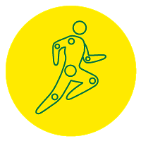 Icon of a person running with circles around the body's main joints