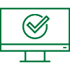 Line art illustration of a computer screen with a checkmark on it.