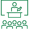 Line art illustration of a professor and students in a classroom
