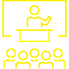 Line art illustration of a professor and students in a classroom