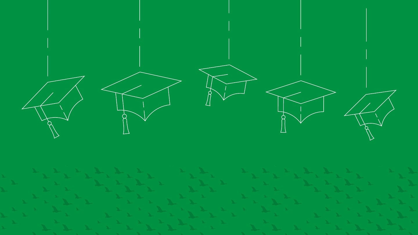 Icon of five graduation caps.