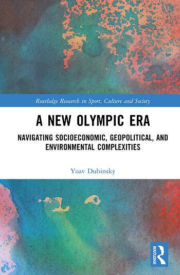 Cover of the book -A New Olympic Era- with an abstract watercolor design