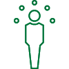 Line art graphic of a person standing with accenting circles around their head.