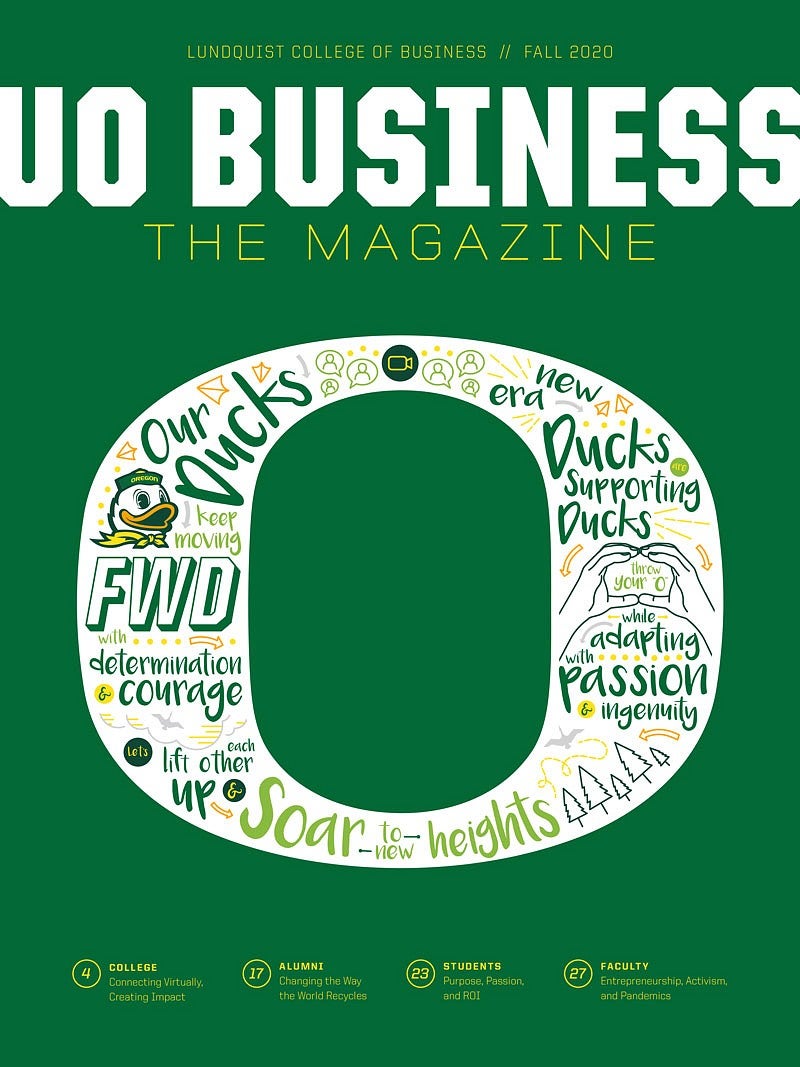 Cover of the fall 2020 edition of UO Business The Magazine