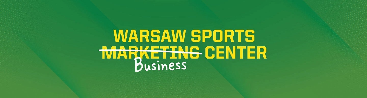 The text 'Warsaw Sports Marketing Center' with 'Marketing' crossed out and "Business" written in below