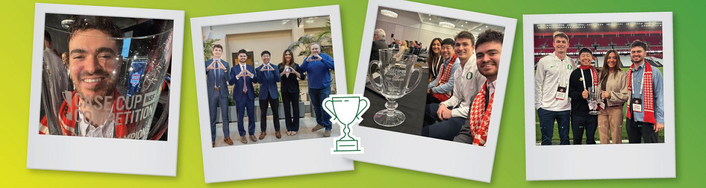 A collage of photos of students participating in the National Sports Forum case competition