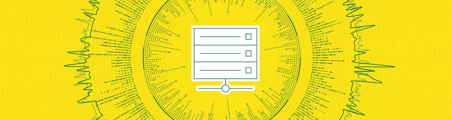 Simple digital icon art of a presentation screen surrounded by a circular pattern of wavering lines