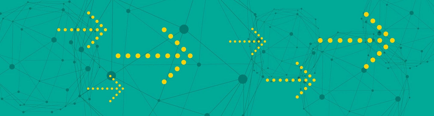 Graphic of yellow arrows over a teal background