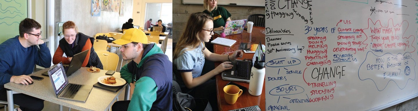 Collage of photos of students planning their projects during CreateAthon