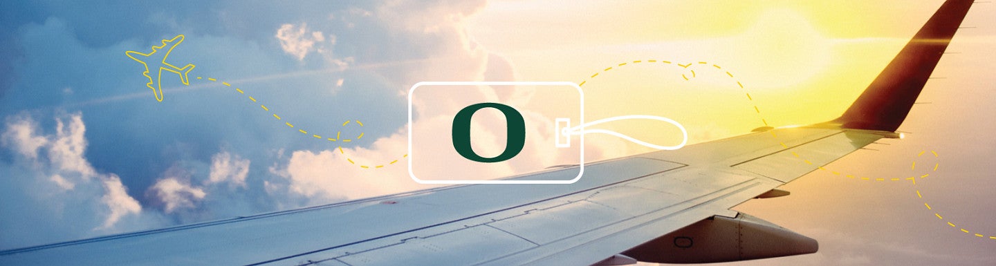 The UO O logo against the background of a plane wing