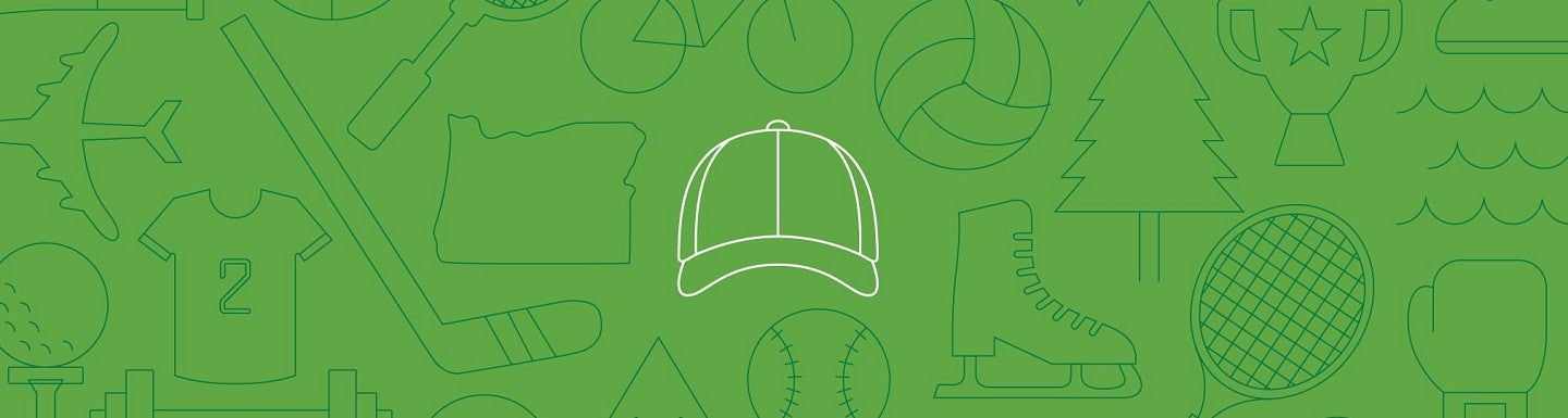 Line art of sports-related icons against green background
