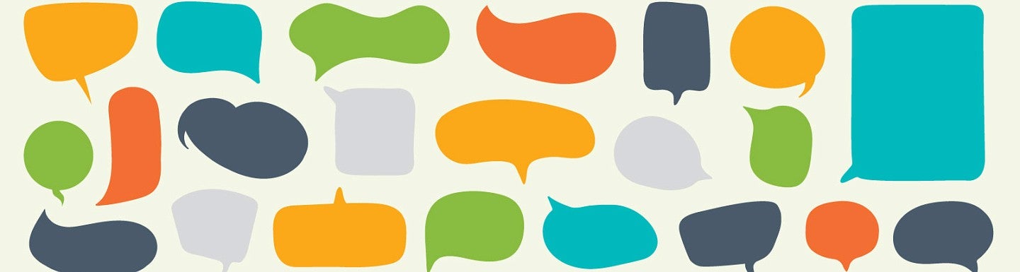An assortment of speech bubbles in different colors
