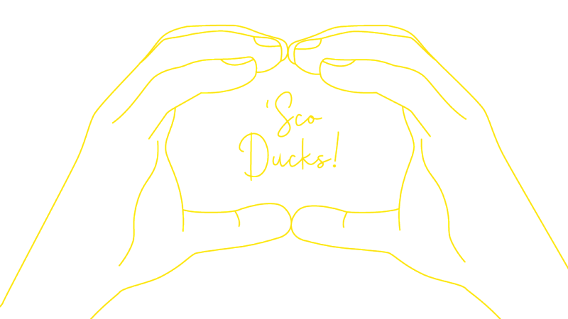A line-art illustration of a pair of hands throwing the O.