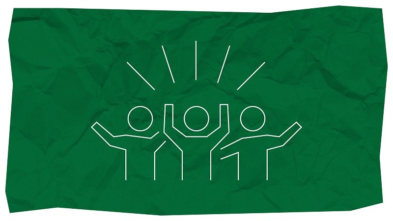Icon of three people cheering.