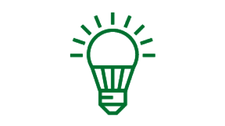 icon of an LED lightbulb with outlines in green