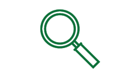 icon of a magnifying glass in green outlines