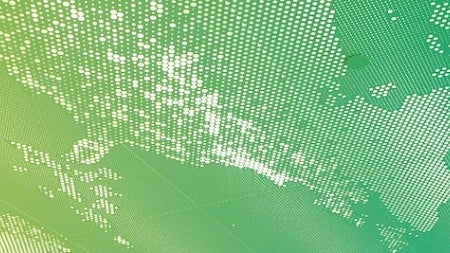 Illustration of a world map with dots and a green and yellow gradient