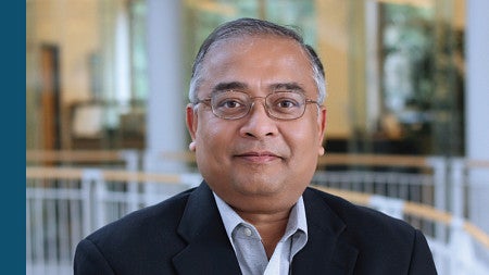 Photo of Nagesh Murthy bordered in blue with the text -Decision Sciences Institute- on the left and -Nagesh Murthy Named 2025 Fellow- on the right