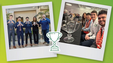 A collage of photos of students participating in the National Sports Forum case competition