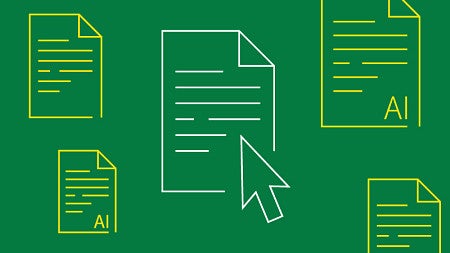Simple lineart icons of pieces of note paper, half of which have the text -AI- in the corner