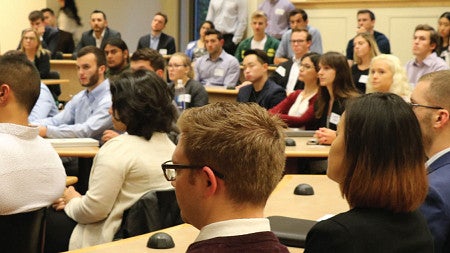 Students attend a panel on careers in banking