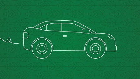 White lineart of a car against a dark green background