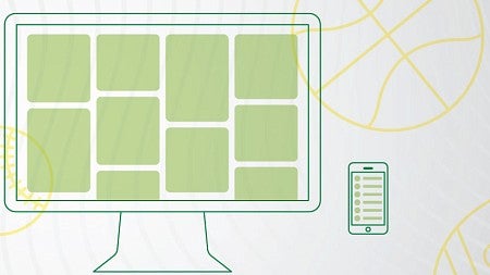 Green iconography of a computer monitor and laptop against a light gray background