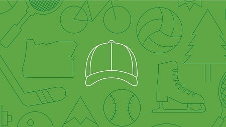 Line art of sports-related icons against green background