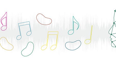 Graphic of jelly beans and music notes