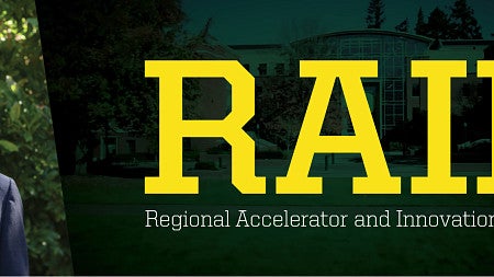 E-news banner image photo of Andrew Nelson with text RAIN: Regional Accelerator and Innovation Network