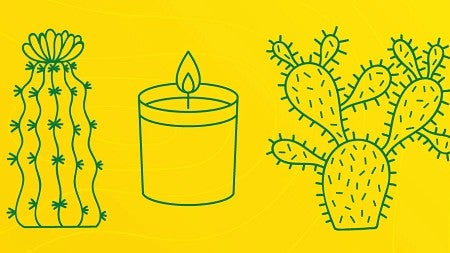 Graphic lineart of cactuses and candles