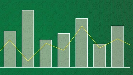 Graphic design of a bar chart in light green against a green background