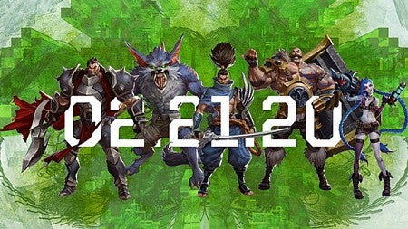 Five characters from the game League of Legends against a green backdrop. The date 02.21.20 is superimposed over the characters.