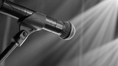 Black and white image of a microphone