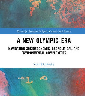 Cover of the book -A New Olympic Era- with an abstract watercolor design