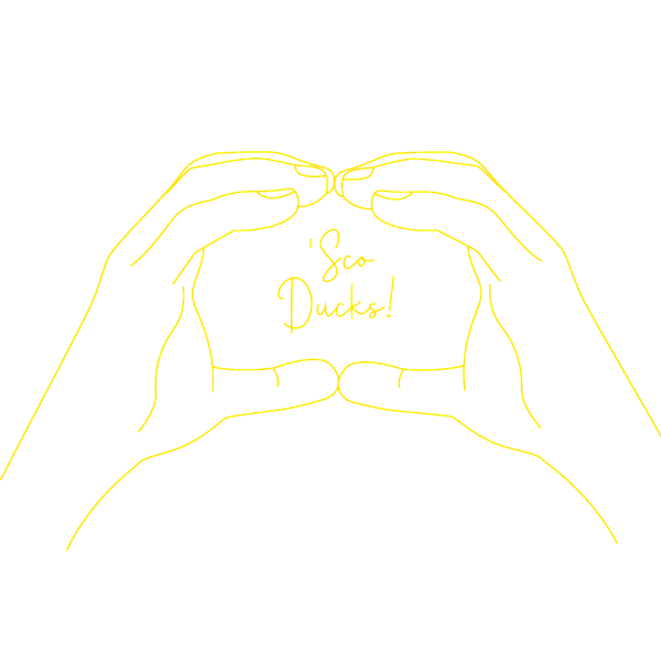A line-art illustration of a pair of hands throwing the O.