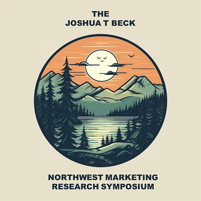 Illustration of a landscape scene with mountains, forests, and a lake, accompanies by the text "The Joshua T. Beck Northwest Marketing Symposium"