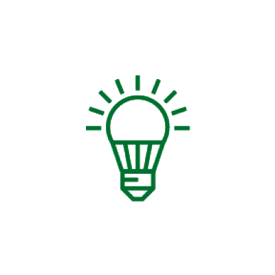 icon of an LED lightbulb with outlines in green