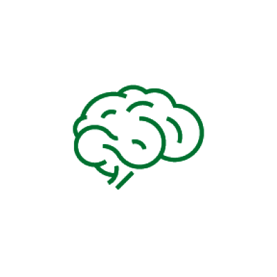 icons of a brain with green outlines to convey brand awareness