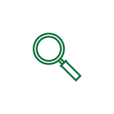 icon of a magnifying glass in green outlines