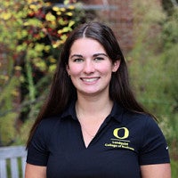 Student wearing Lundquist College of Business polo